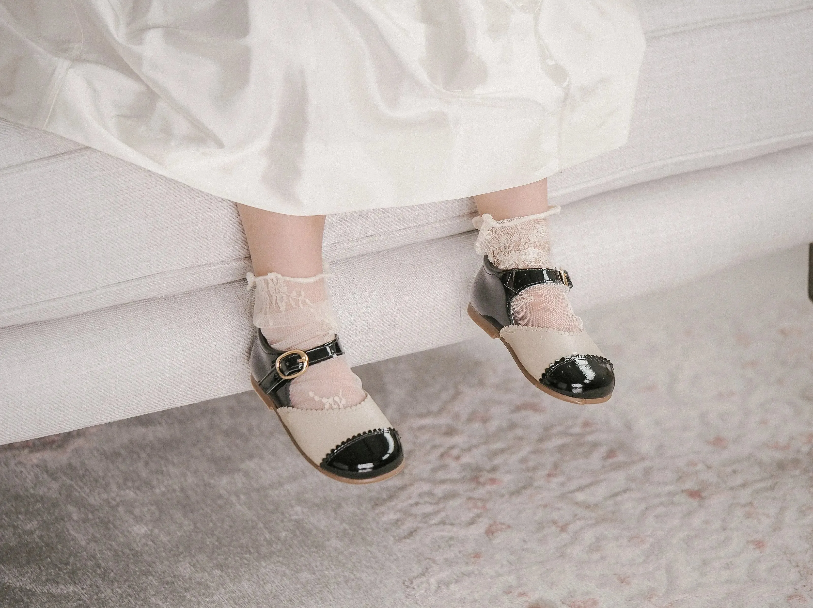 Coco- Light Beige/Black Leather Mary Jane Shoes