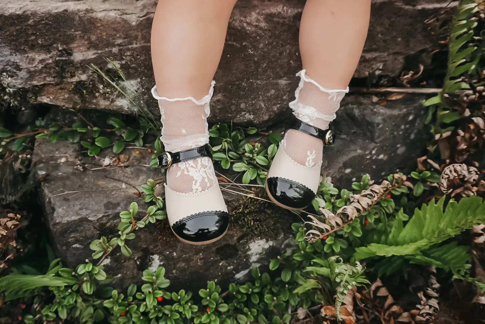 Coco- Light Beige/Black Leather Mary Jane Shoes