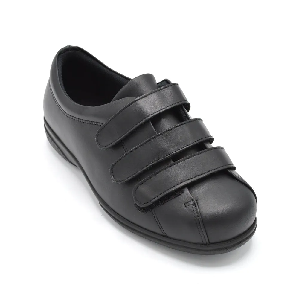 Cosyfeet Alison - Ladies Wide Fit Velcro Close Shoe - 6E Fitting Black