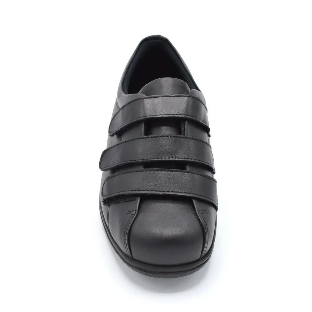 Cosyfeet Alison - Ladies Wide Fit Velcro Close Shoe - 6E Fitting Black