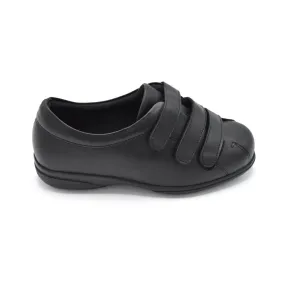 Cosyfeet Alison - Ladies Wide Fit Velcro Close Shoe - 6E Fitting Black