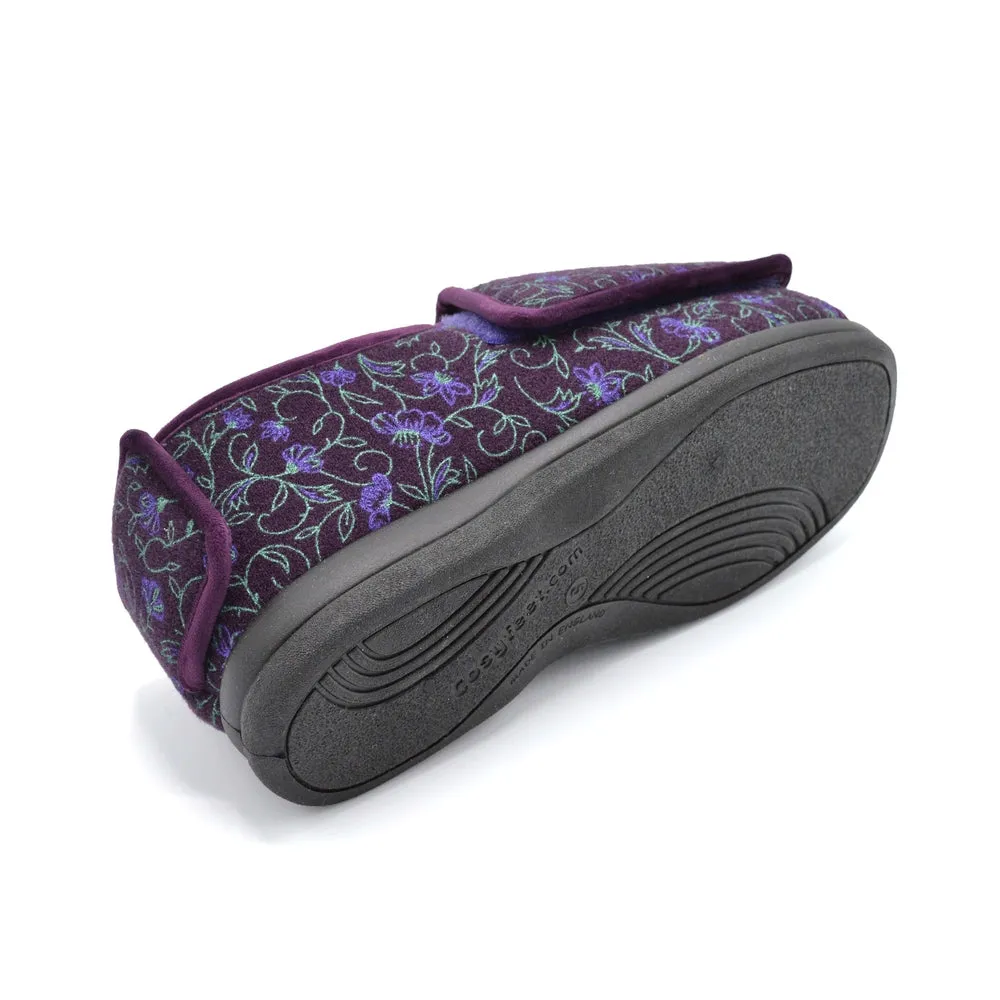 Cosyfeet Emma - Ladies Extra Wide Slipper - 6V (6E-8E) Fitting - Plum