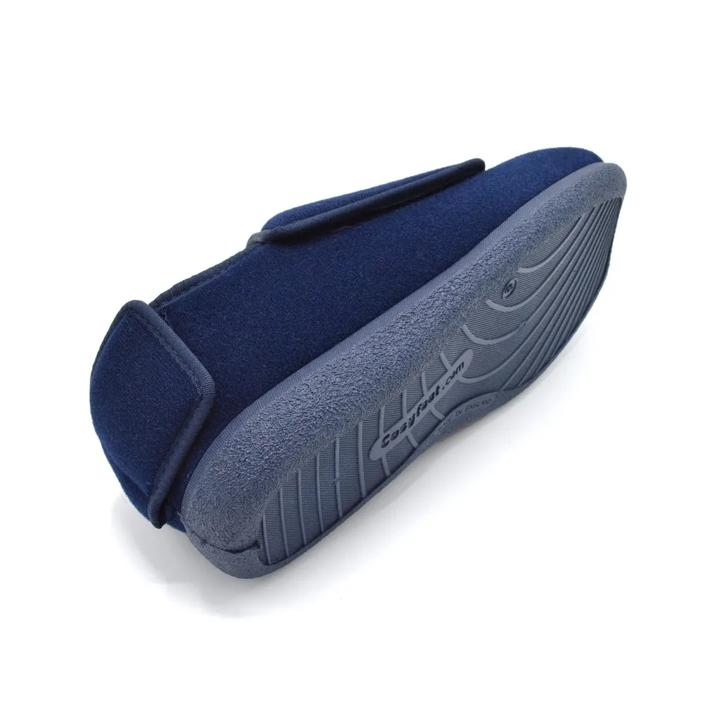 Cosyfeet Ernest - Mens Extra Wide Slipper With Open Panels - 6V (6E-8E) Fitting - Navy