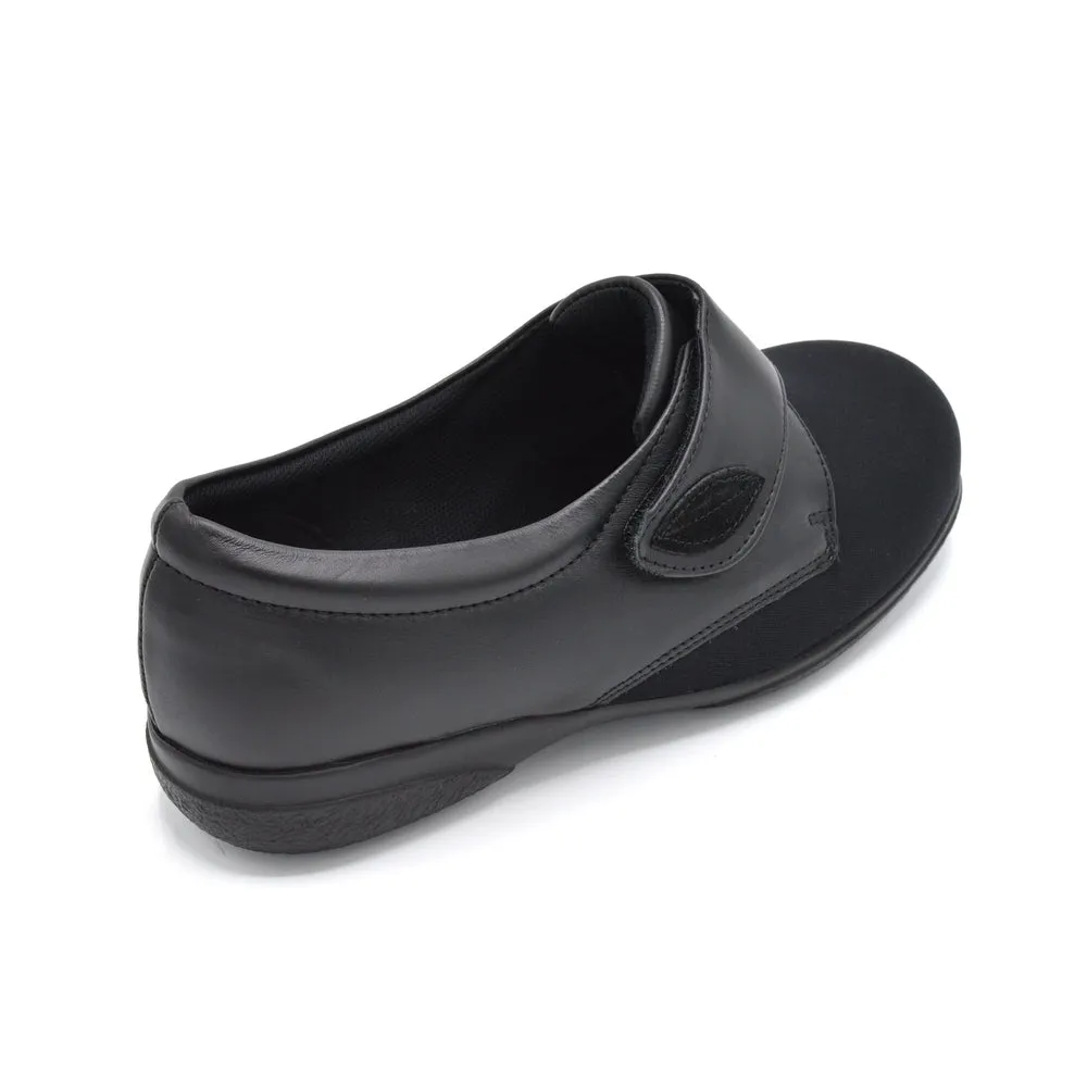 Cosyfeet Karena - Ladies Wide Fit Velcro Close Shoe - 6E Fitting Black