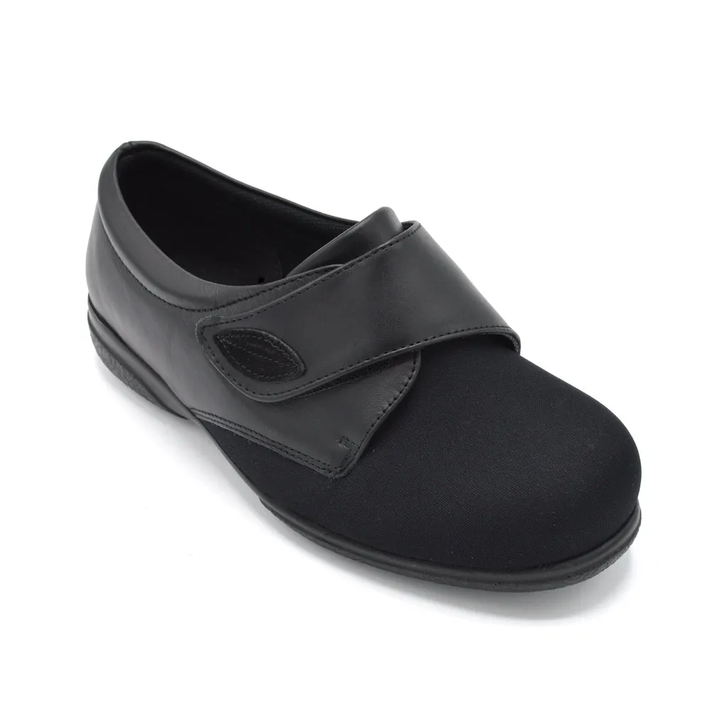 Cosyfeet Karena - Ladies Wide Fit Velcro Close Shoe - 6E Fitting Black