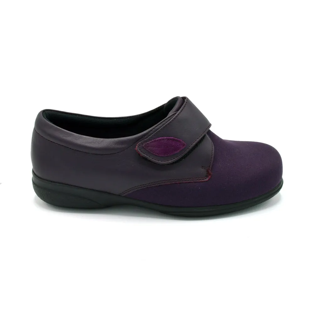 Cosyfeet Karena - Ladies Wide Fit Velcro Close Shoe - 6E Fitting - Purple