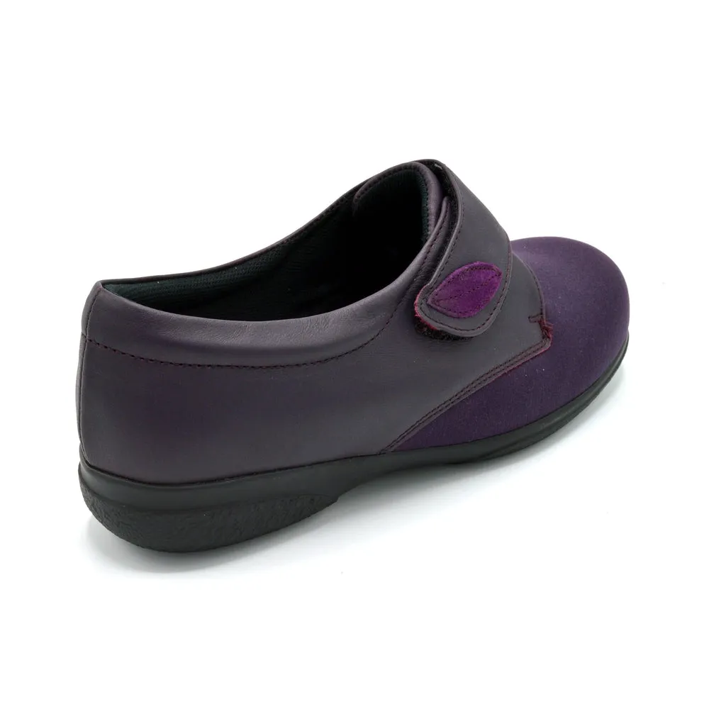 Cosyfeet Karena - Ladies Wide Fit Velcro Close Shoe - 6E Fitting - Purple