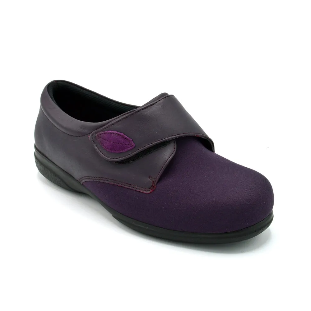 Cosyfeet Karena - Ladies Wide Fit Velcro Close Shoe - 6E Fitting - Purple