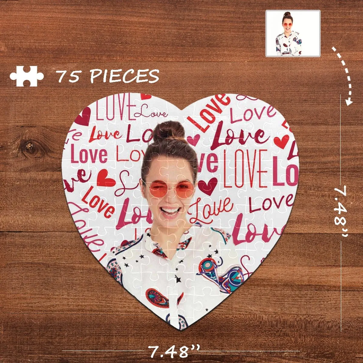 Custom Photo Love Heart-Shaped Jigsaw Puzzle Best Indoor Gifts 75 Pieces