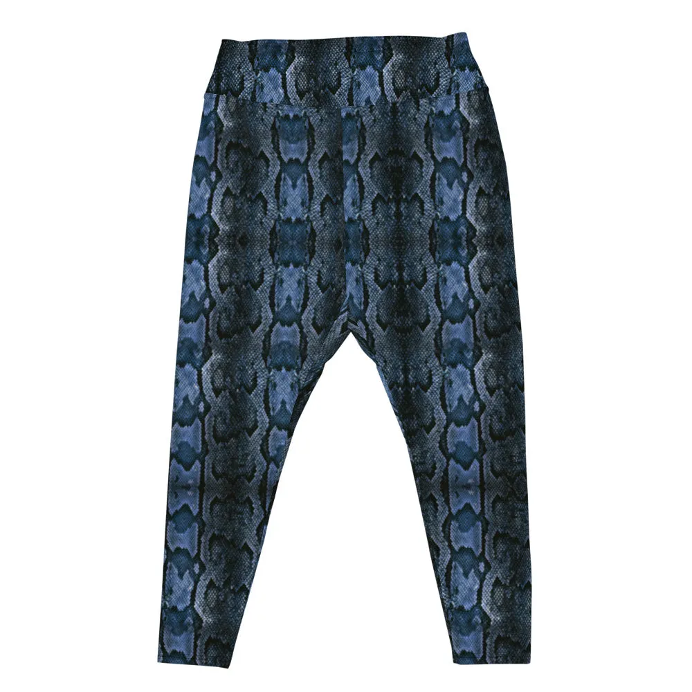 Dark Blue Snake Tights, Best Snake Skin Print Plus Size Leggings For Ladies- Made in USA/EU/MX