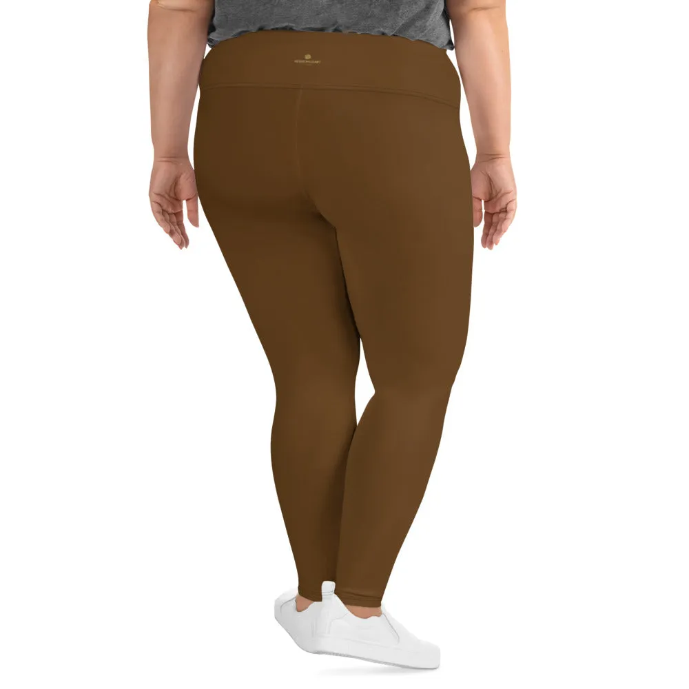 Dark Brown Long Tights, Solid Color Print Women's Plus Size Best Quality Leggings- Made in USA/EU