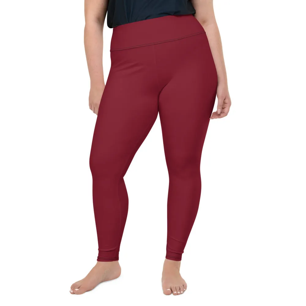 Dark Burgundy Women's Tights, Red Solid Color Print Women's Plus Size Leggings Tights- Made in USA/EU