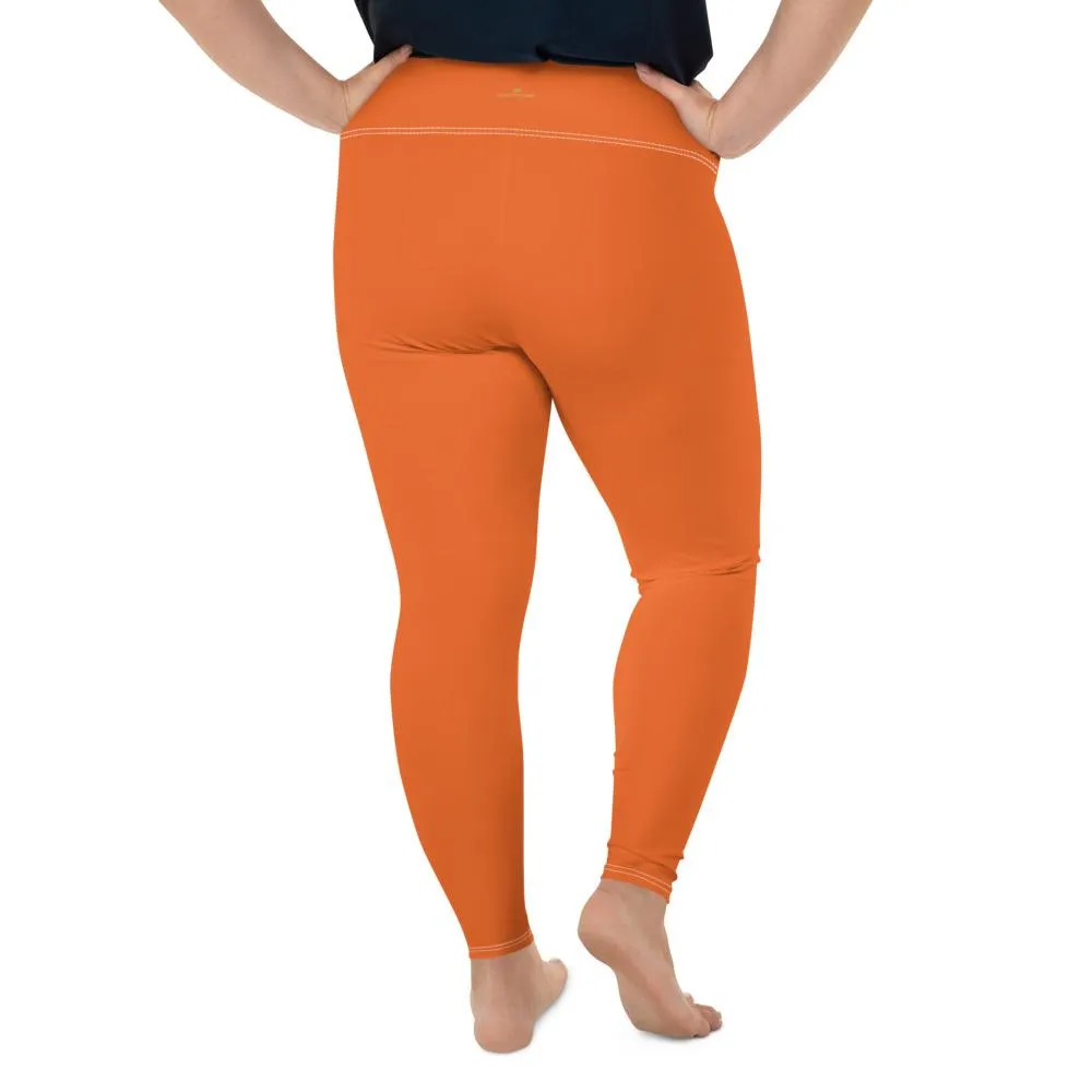 Dark Orange Women's Tights, Solid Color Print Women's Plus Size Best Quality Leggings- Made in USA/EU