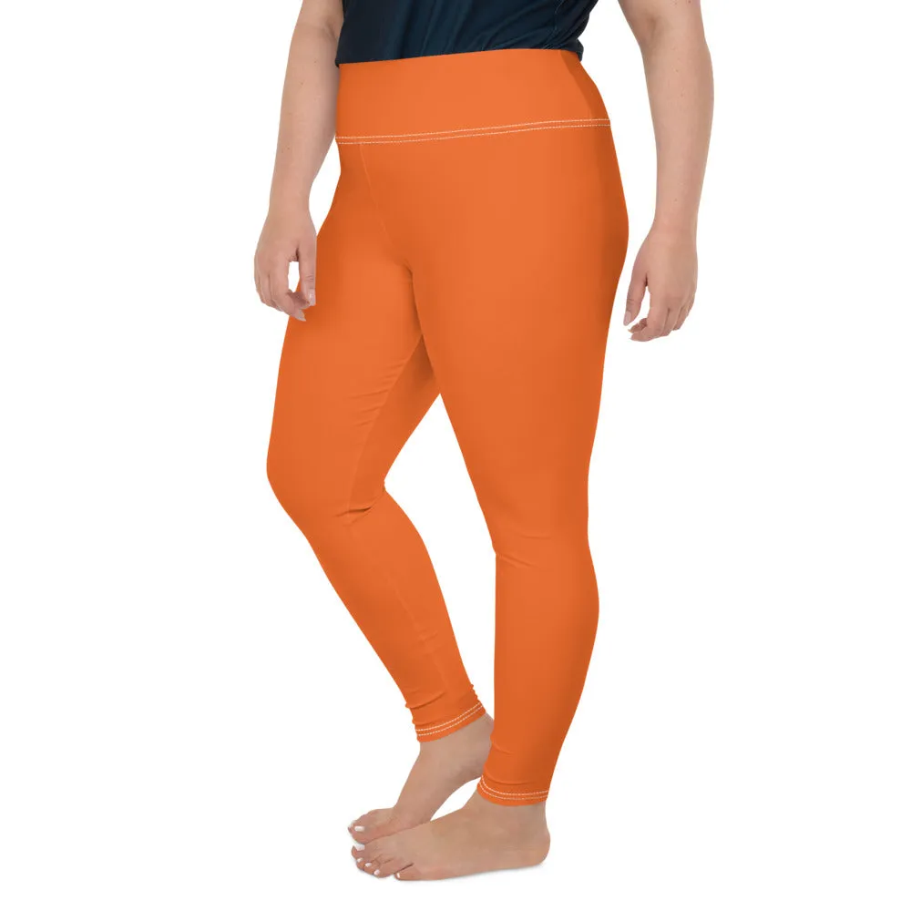 Dark Orange Women's Tights, Solid Color Print Women's Plus Size Best Quality Leggings- Made in USA/EU