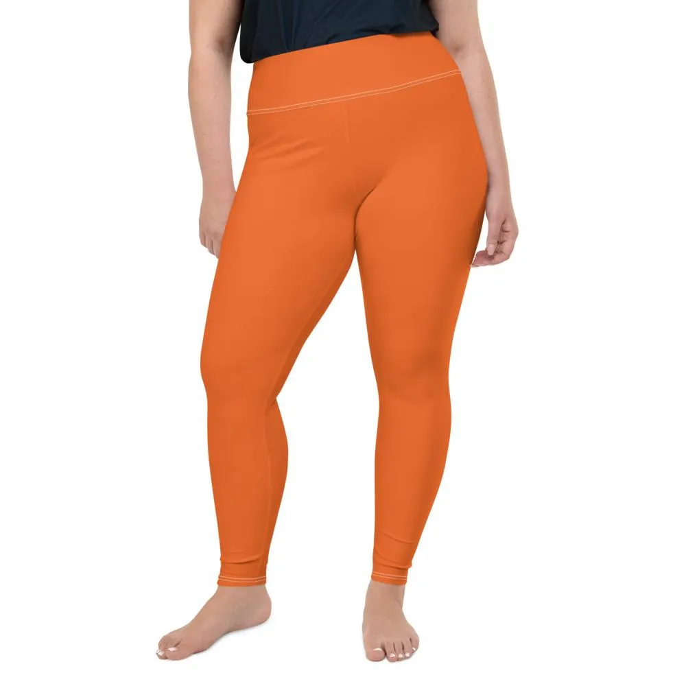 Dark Orange Women's Tights, Solid Color Print Women's Plus Size Best Quality Leggings- Made in USA/EU