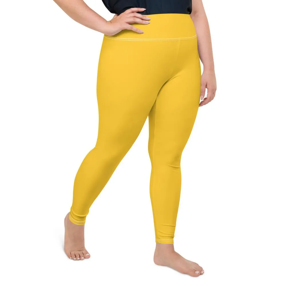 Egg Yolk Yellow Women's Tights, Solid Color Print Women's Plus Size Quality Leggings- Made in USA/EU