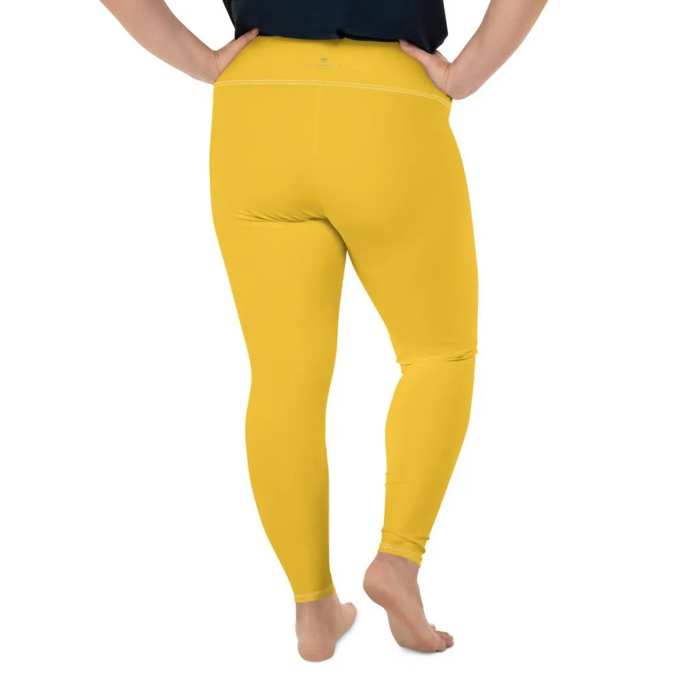 Egg Yolk Yellow Women's Tights, Solid Color Print Women's Plus Size Quality Leggings- Made in USA/EU