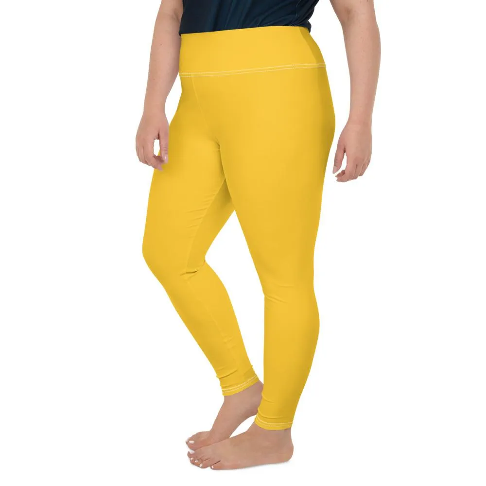 Egg Yolk Yellow Women's Tights, Solid Color Print Women's Plus Size Quality Leggings- Made in USA/EU