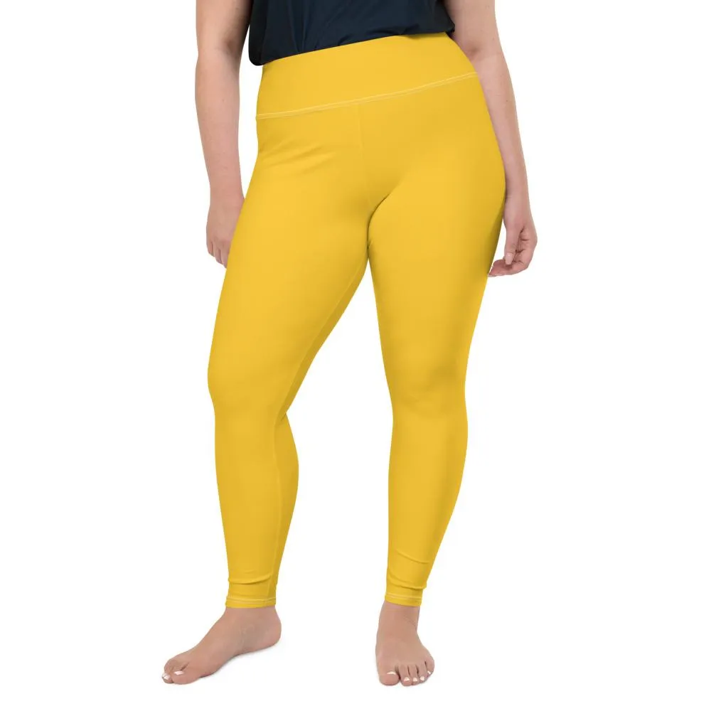 Egg Yolk Yellow Women's Tights, Solid Color Print Women's Plus Size Quality Leggings- Made in USA/EU