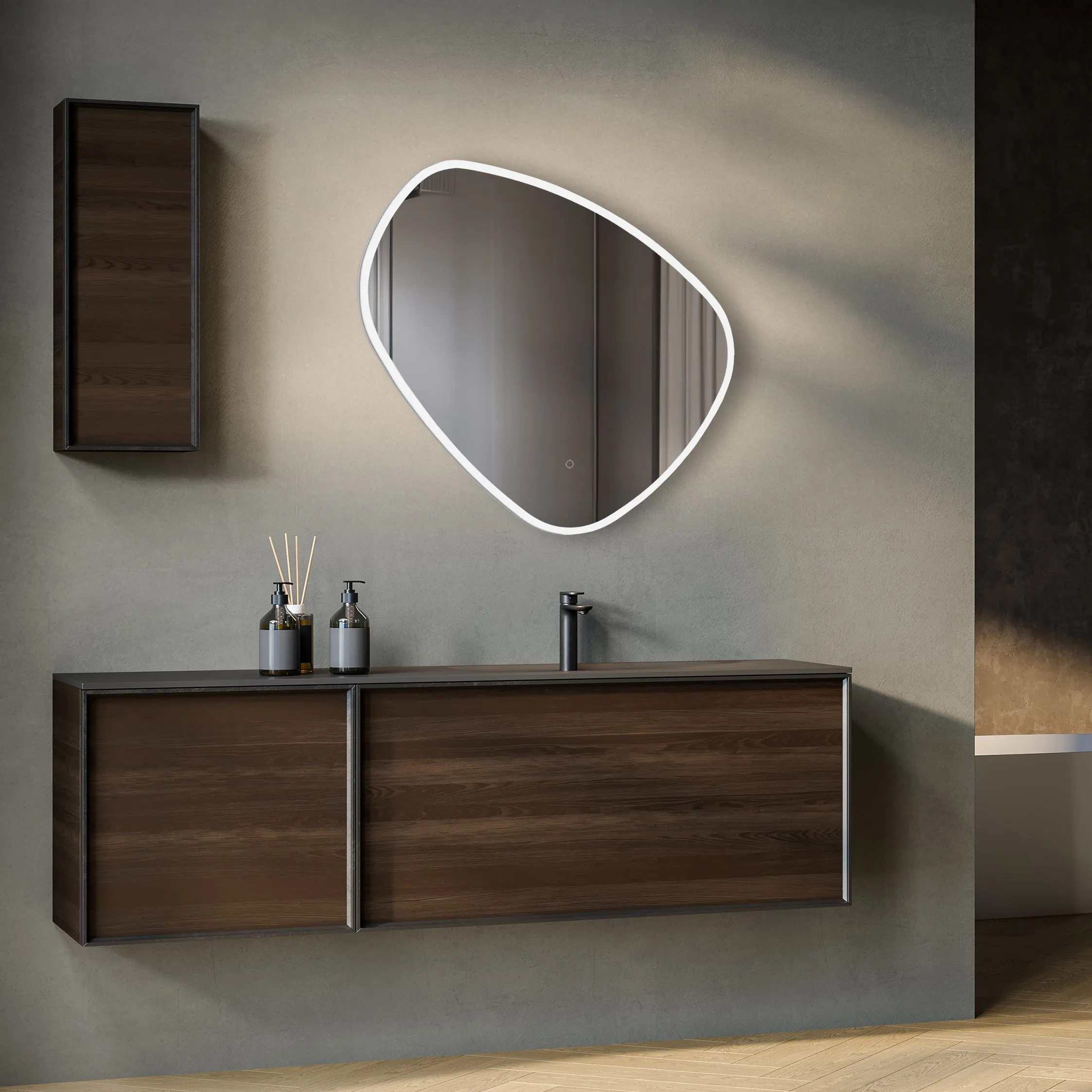 Eva Irregular Shaped LED Lighted Mirror with Dimmer & Defogger - Available in 2 Sizes