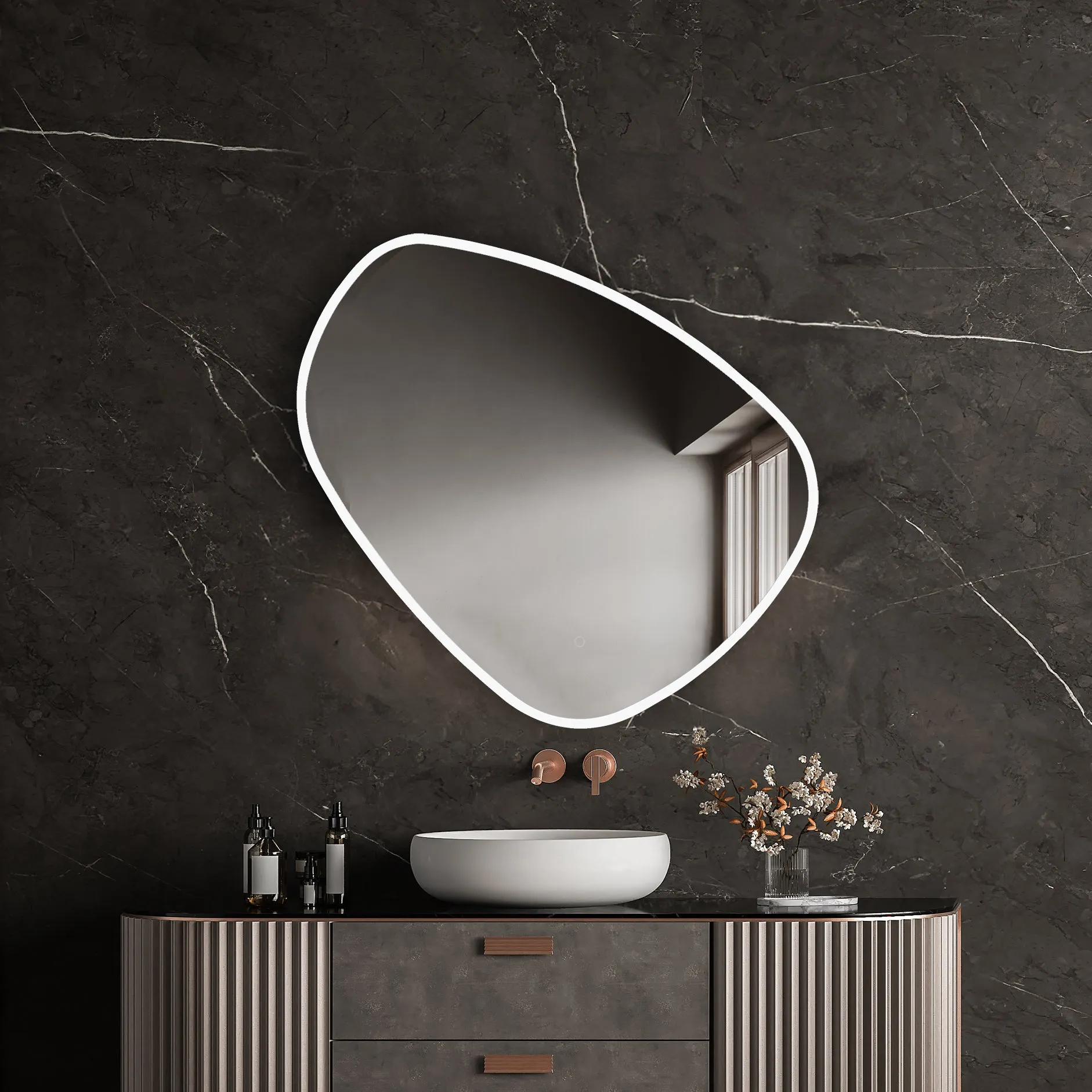 Eva Irregular Shaped LED Lighted Mirror with Dimmer & Defogger - Available in 2 Sizes