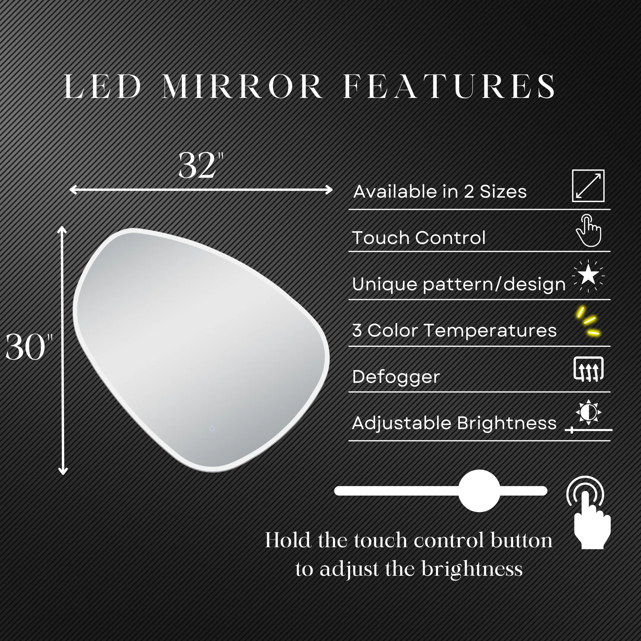 Eva Irregular Shaped LED Lighted Mirror with Dimmer & Defogger - Available in 2 Sizes