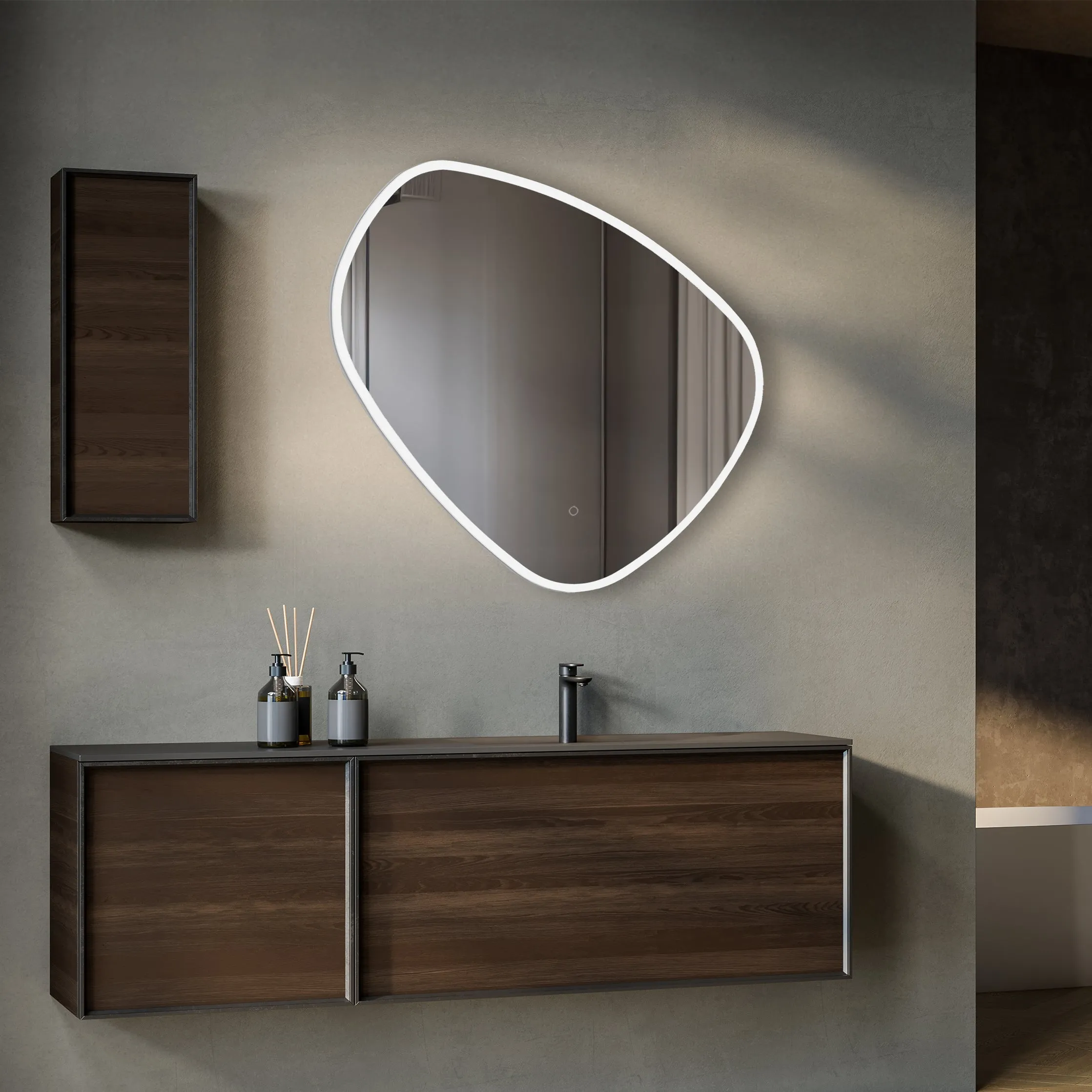 Eva Irregular Shaped LED Lighted Mirror with Dimmer & Defogger - Available in 2 Sizes