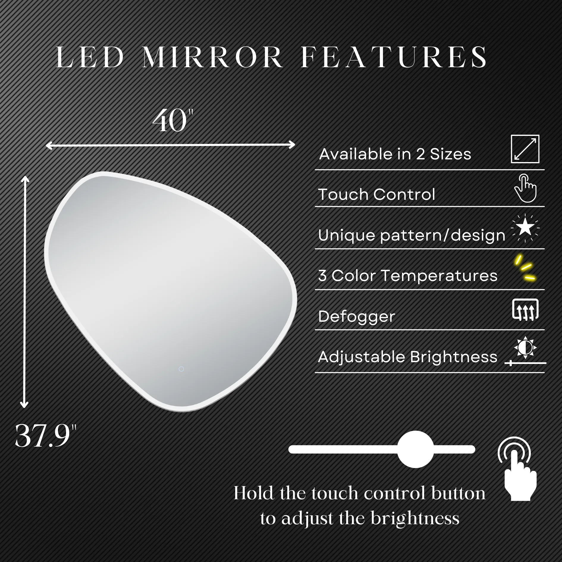 Eva Irregular Shaped LED Lighted Mirror with Dimmer & Defogger - Available in 2 Sizes