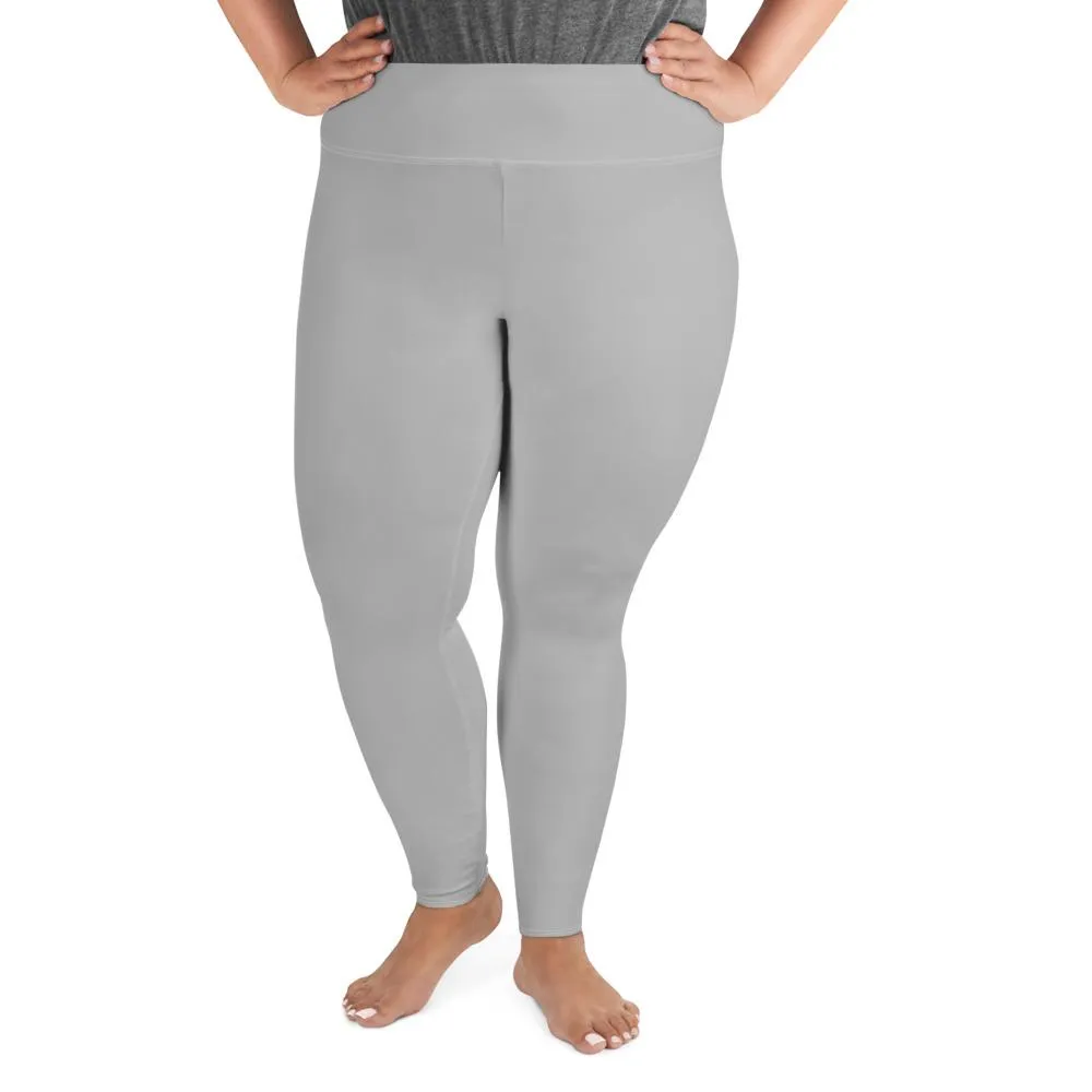 Gray Women's Tights, Medium Gray Solid Color Print Women's Plus Size Best Quality Leggings- Made in USA/EU