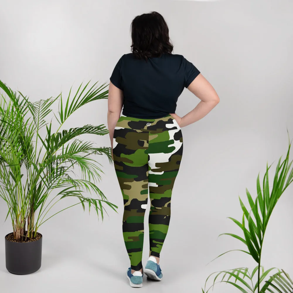 Green Camouflage Ladies' Tights, Military Army Print Women's Long Yoga Pants Plus Size Leggings