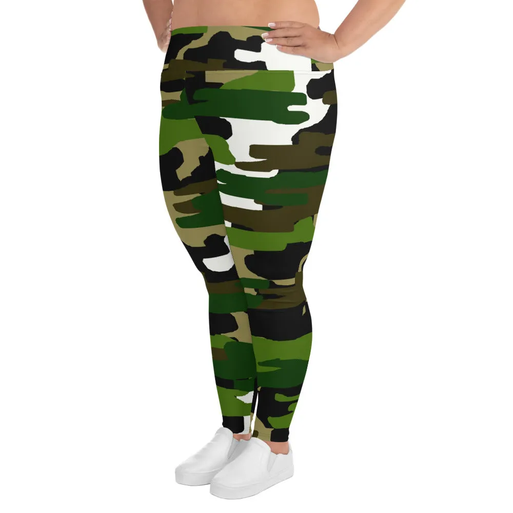 Green Camouflage Ladies' Tights, Military Army Print Women's Long Yoga Pants Plus Size Leggings