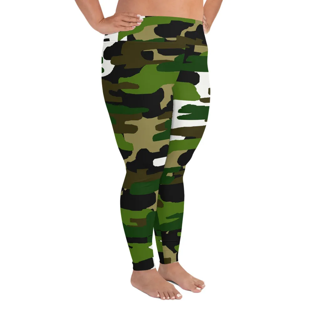 Green Camouflage Ladies' Tights, Military Army Print Women's Long Yoga Pants Plus Size Leggings