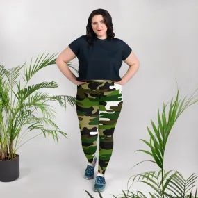 Green Camouflage Ladies' Tights, Military Army Print Women's Long Yoga Pants Plus Size Leggings