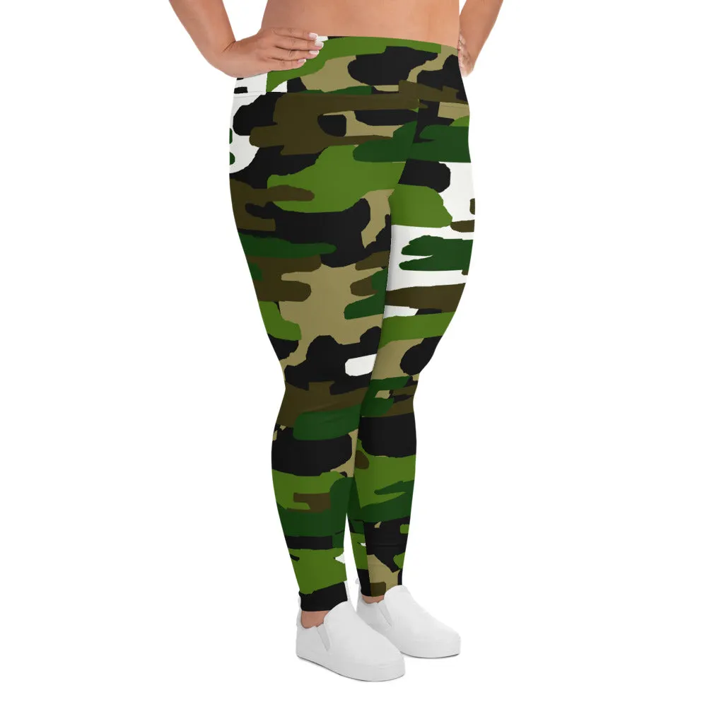 Green Camouflage Ladies' Tights, Military Army Print Women's Long Yoga Pants Plus Size Leggings