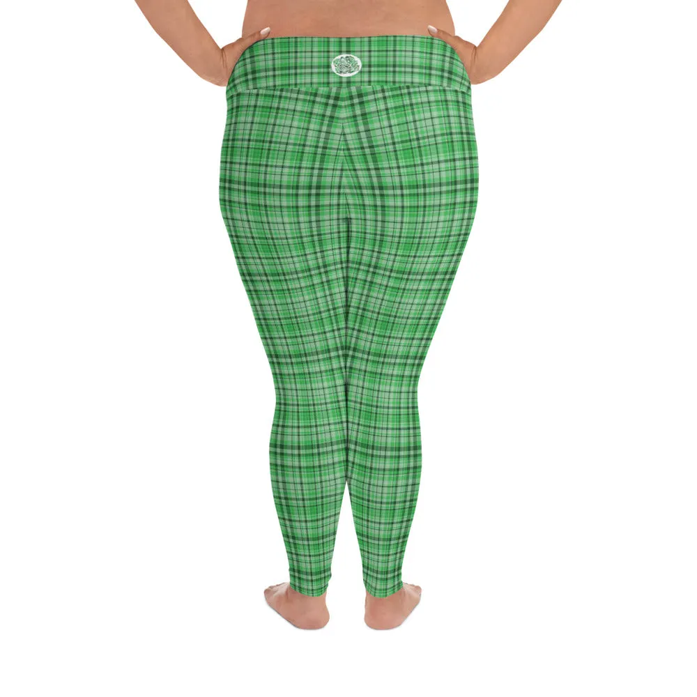 Green Tartan Plaid Print High Waist Elastic Women's Long Yoga Pants Leggings