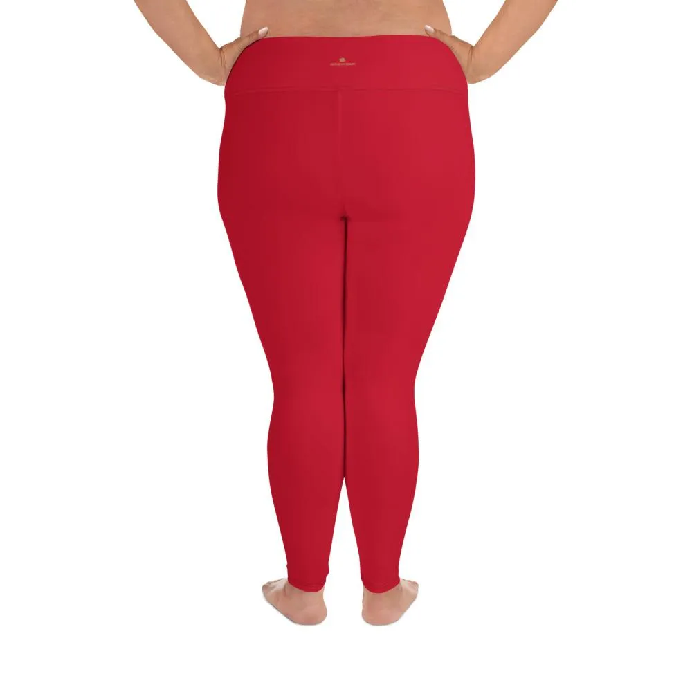 Hot Red Women's Tights, Kiss Solid Color Print Women's Plus Size Best Quality Leggings-Made in USA/EU