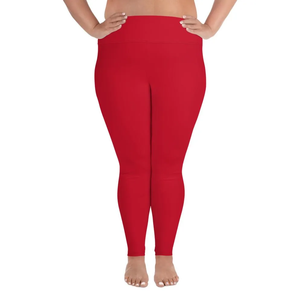 Hot Red Women's Tights, Kiss Solid Color Print Women's Plus Size Best Quality Leggings-Made in USA/EU