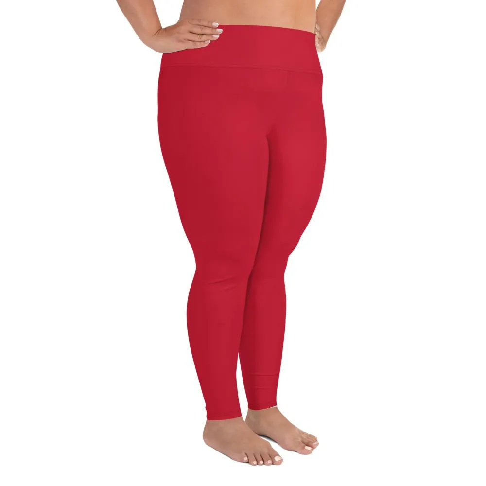 Hot Red Women's Tights, Kiss Solid Color Print Women's Plus Size Best Quality Leggings-Made in USA/EU