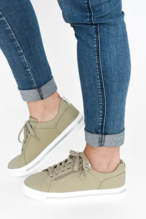 Kiki Khaki Leather Zip Sneaker