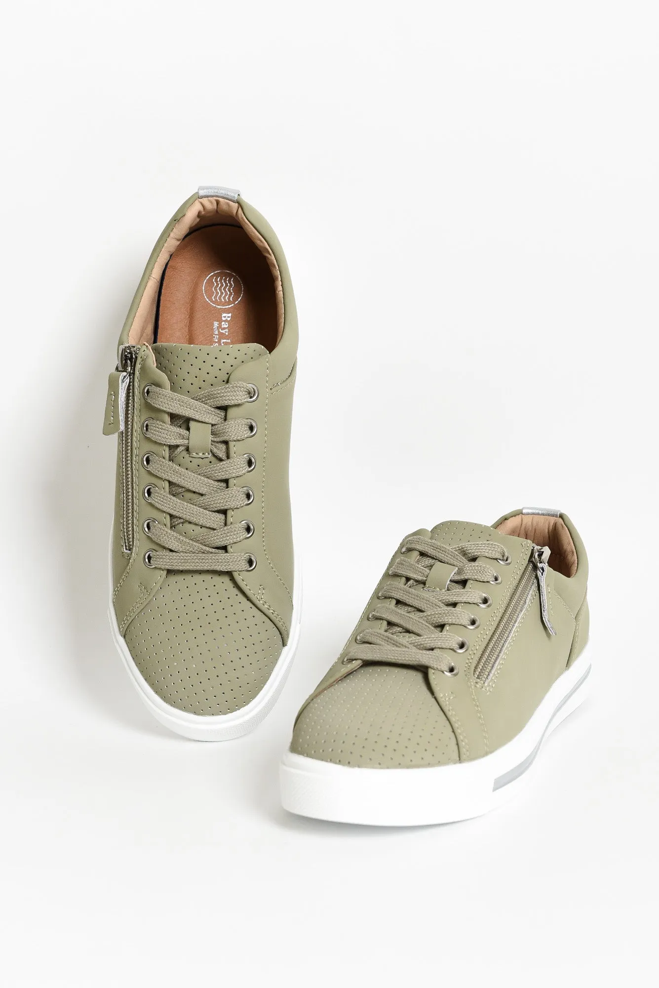 Kiki Khaki Leather Zip Sneaker