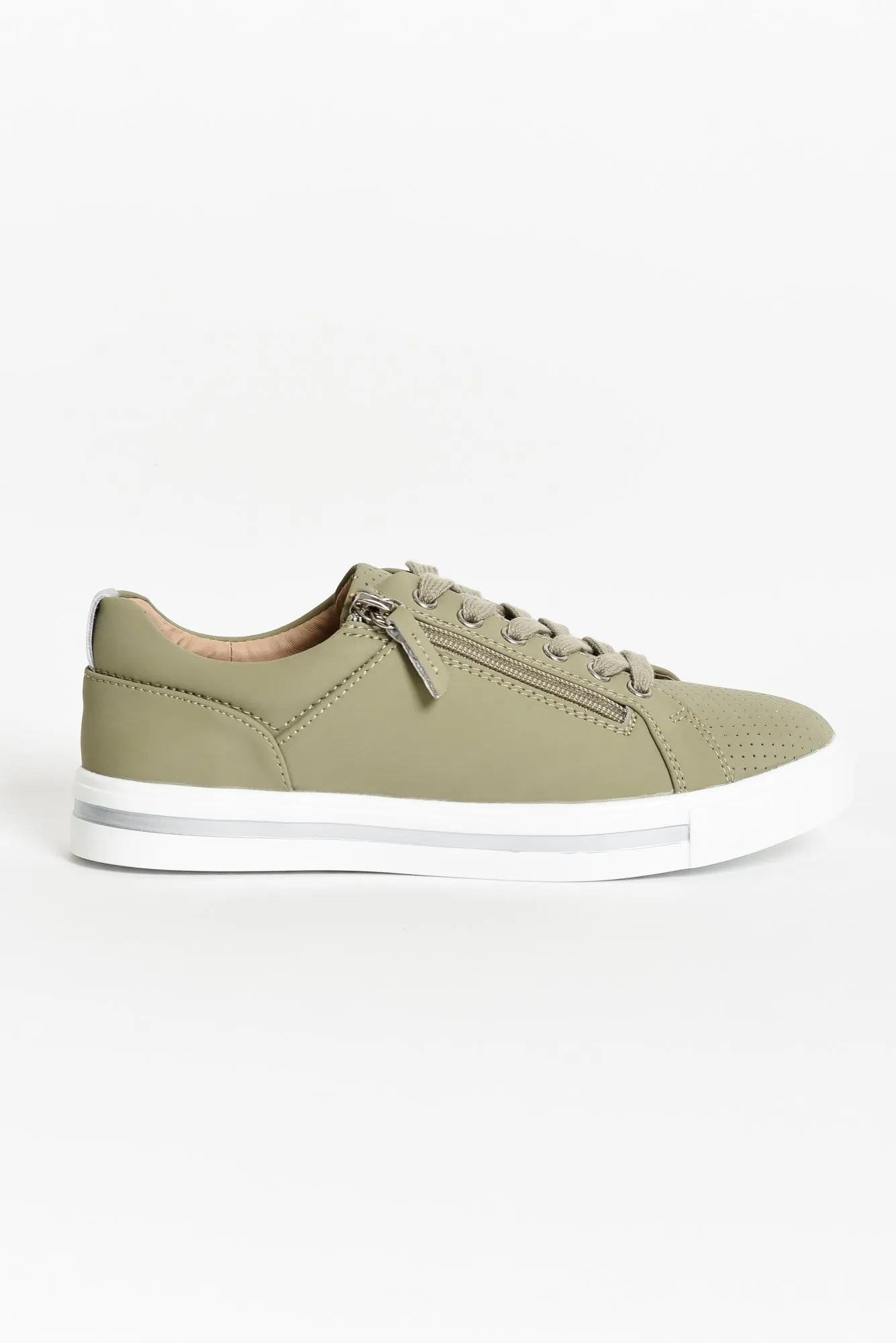 Kiki Khaki Leather Zip Sneaker