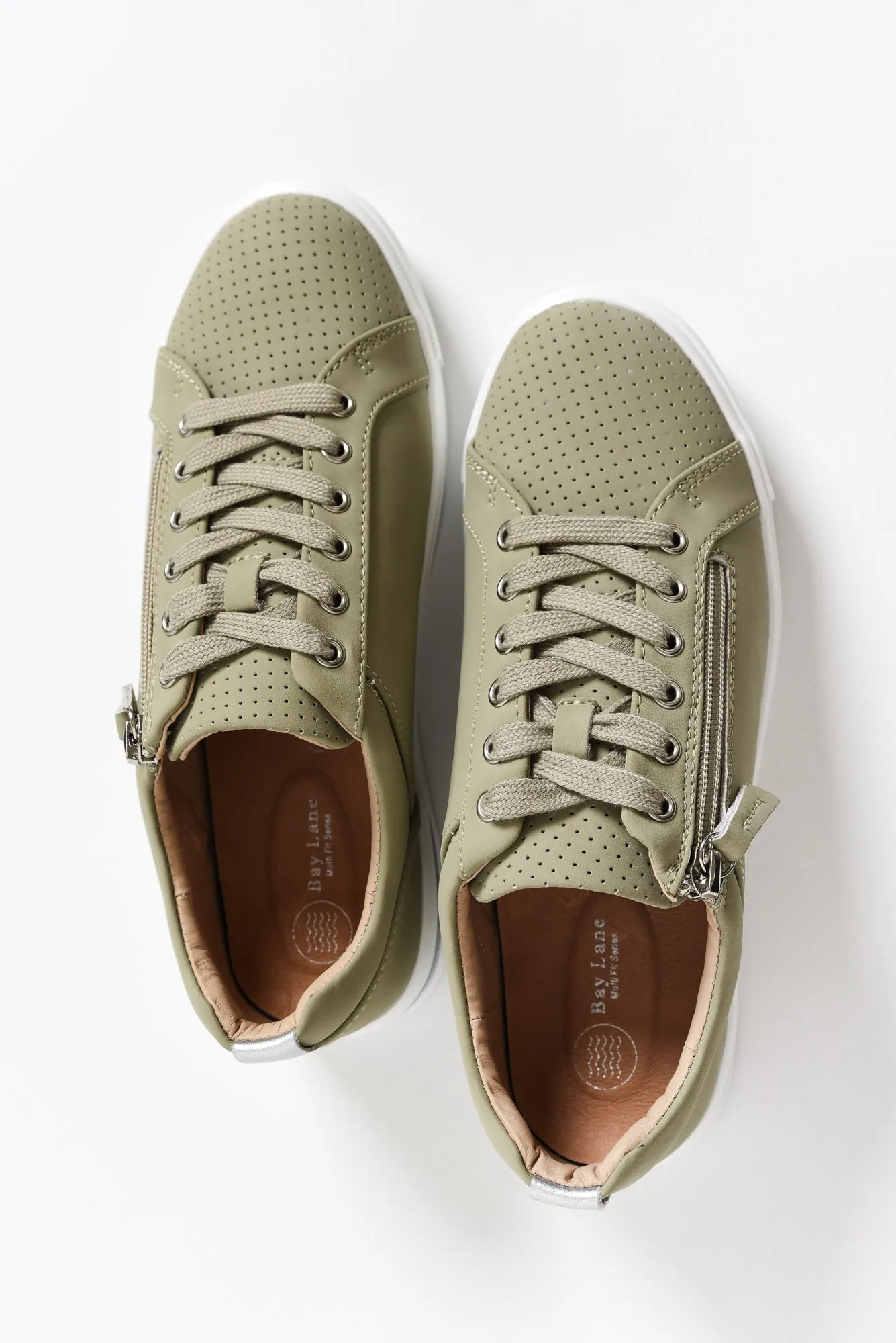 Kiki Khaki Leather Zip Sneaker