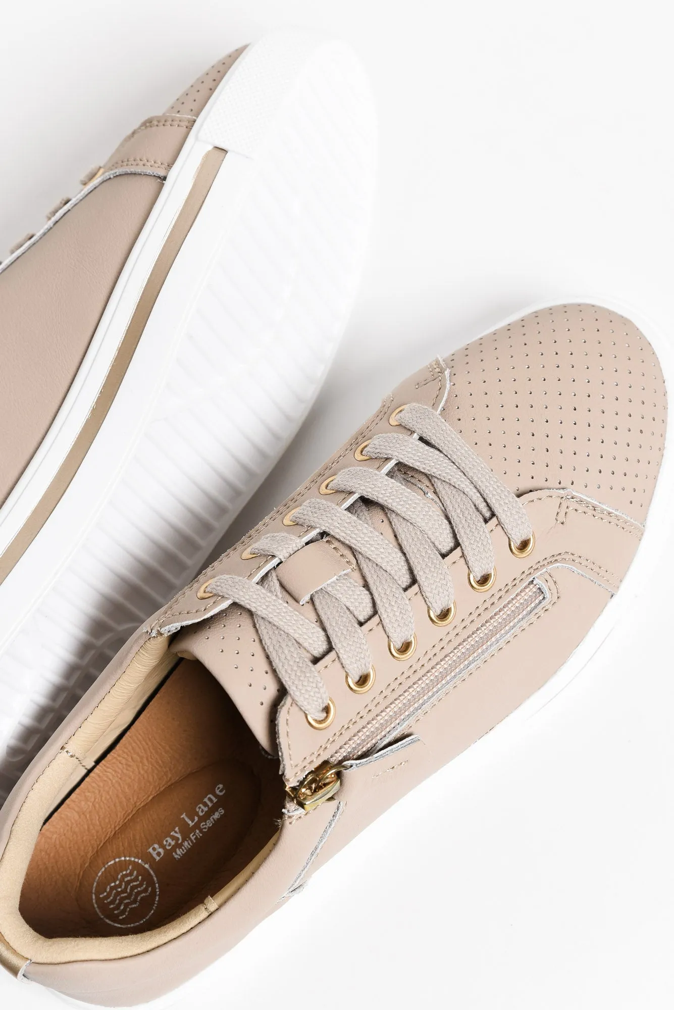 Kiki Nude Leather Zip Sneaker