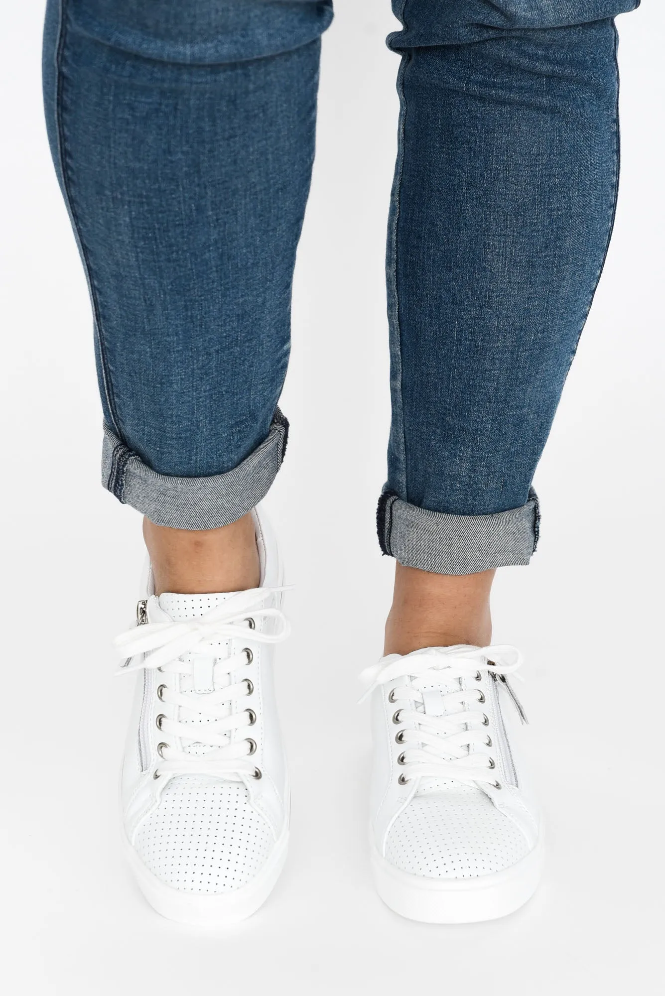 Kiki White Leather Zip Sneaker