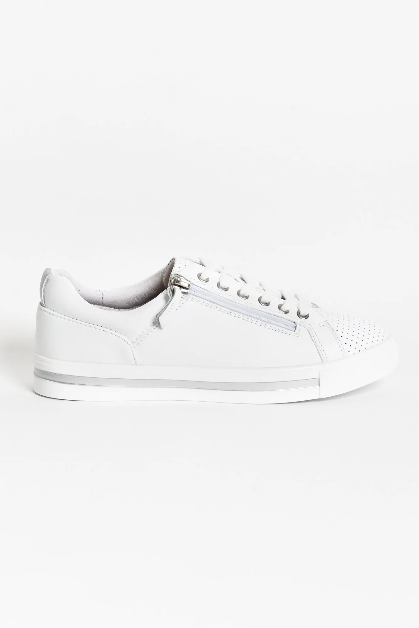 Kiki White Leather Zip Sneaker