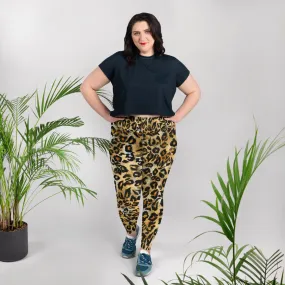 Leopard Animal Print Long Tights, Best Plus Size Leggings For Curvy Women- Made in USA (US Size: 2XL-6XL)