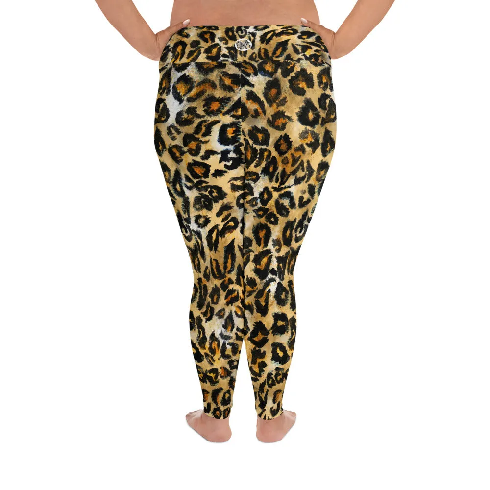 Leopard Animal Print Long Tights, Best Plus Size Leggings For Curvy Women- Made in USA (US Size: 2XL-6XL)