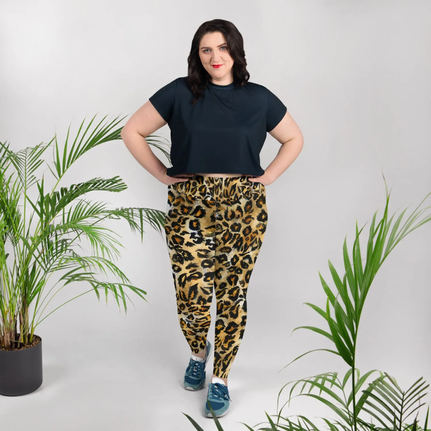 Leopard Animal Print Long Tights, Best Plus Size Leggings For Curvy Women- Made in USA (US Size: 2XL-6XL)