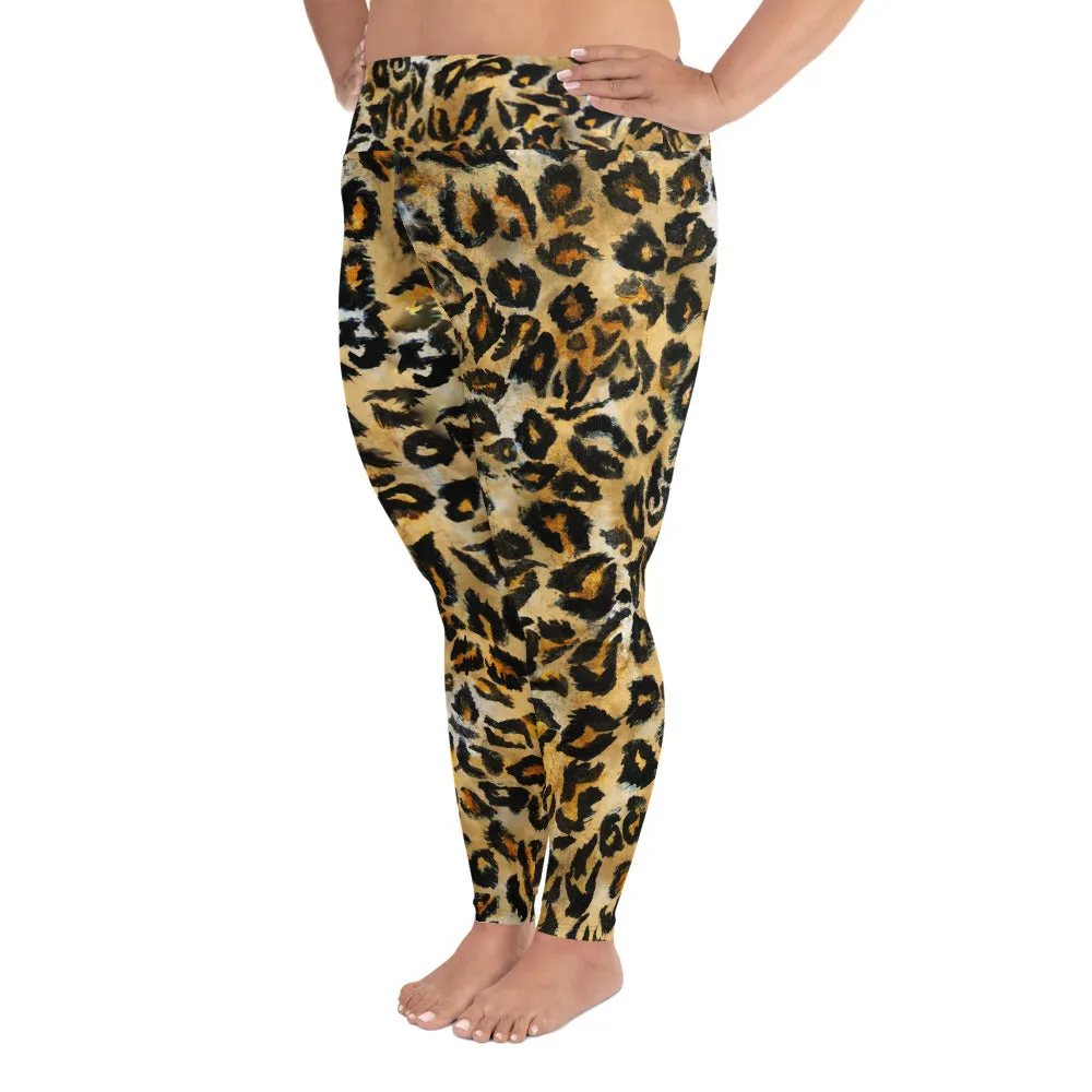 Leopard Animal Print Long Tights, Best Plus Size Leggings For Curvy Women- Made in USA (US Size: 2XL-6XL)