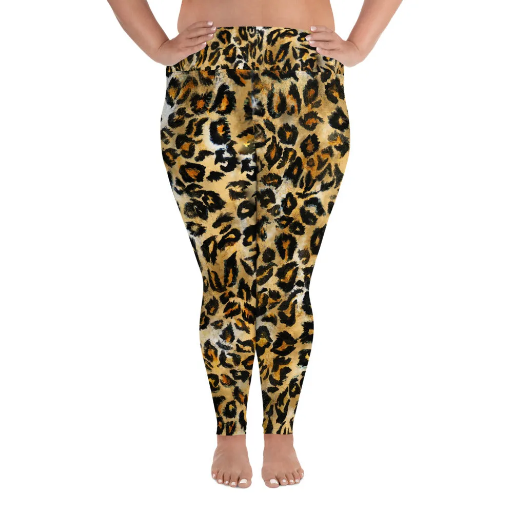 Leopard Animal Print Long Tights, Best Plus Size Leggings For Curvy Women- Made in USA (US Size: 2XL-6XL)